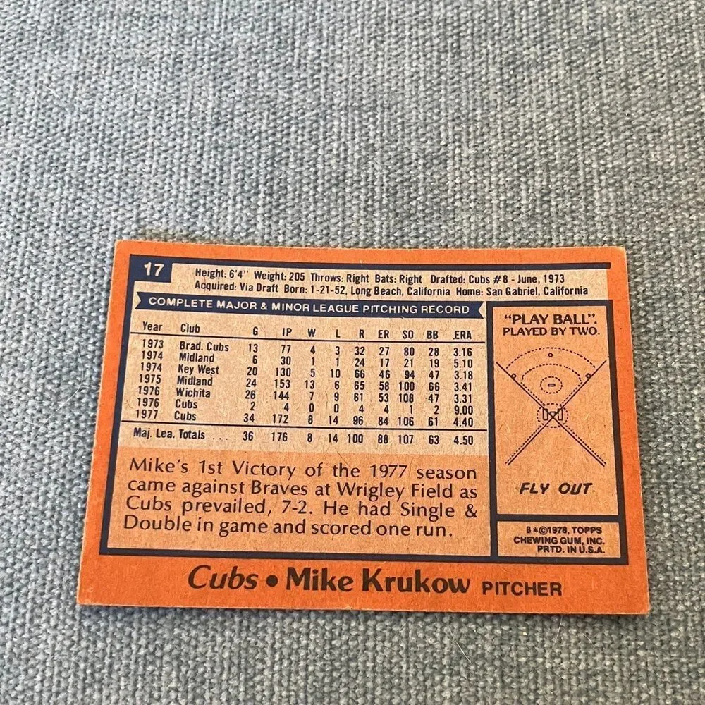 1978 Topps Chicago Cubs Baseball Card Trading Card